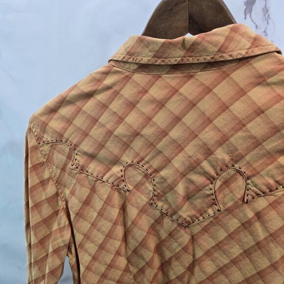 Roper Shirt Womens Medium Orange Button Up Aztec Southwest Vintage Plaid Snap - Picture 7 of 14